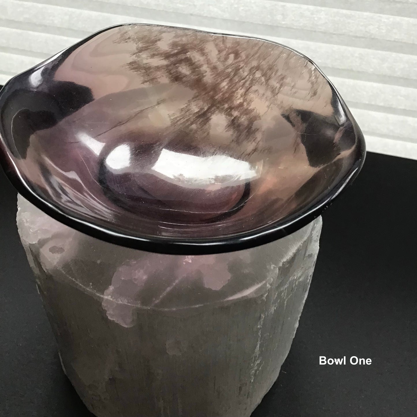Delicate Fluorite bowl one on selenite colum