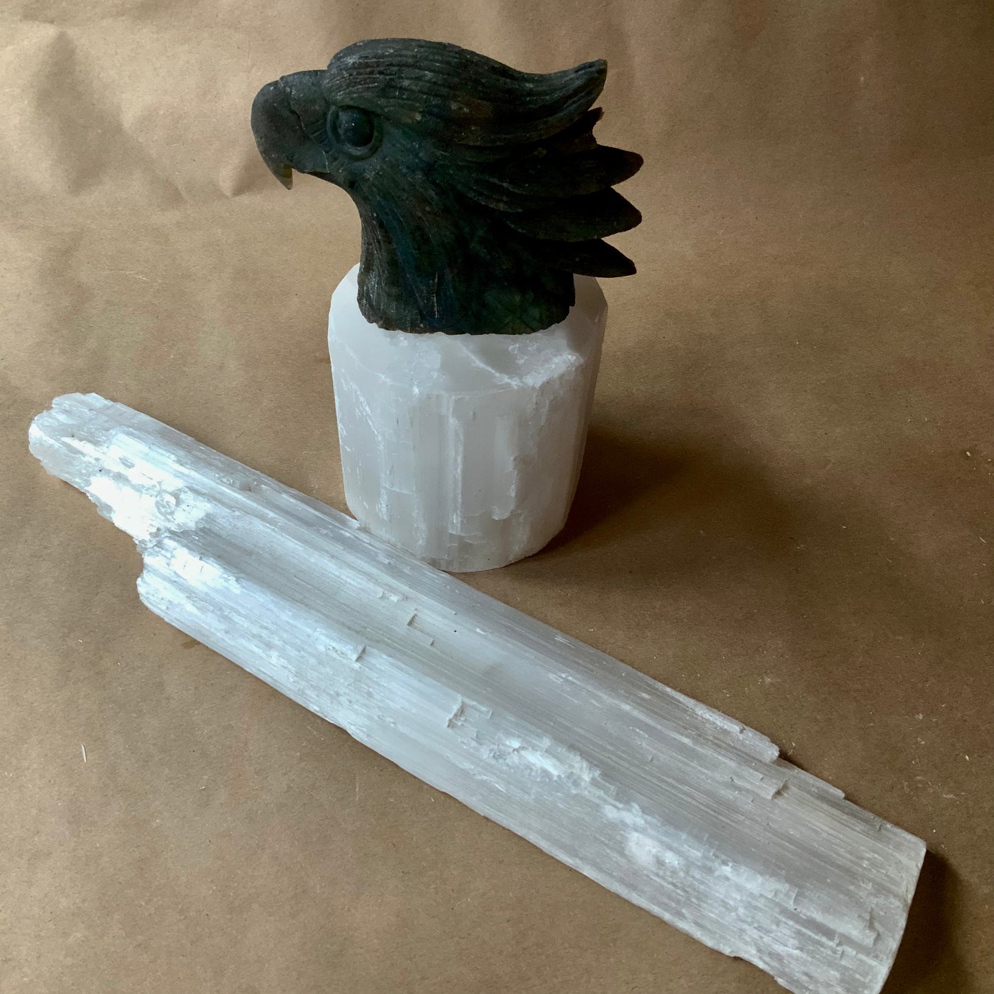 Selenite sticks large pieces with labdorite carve deagle