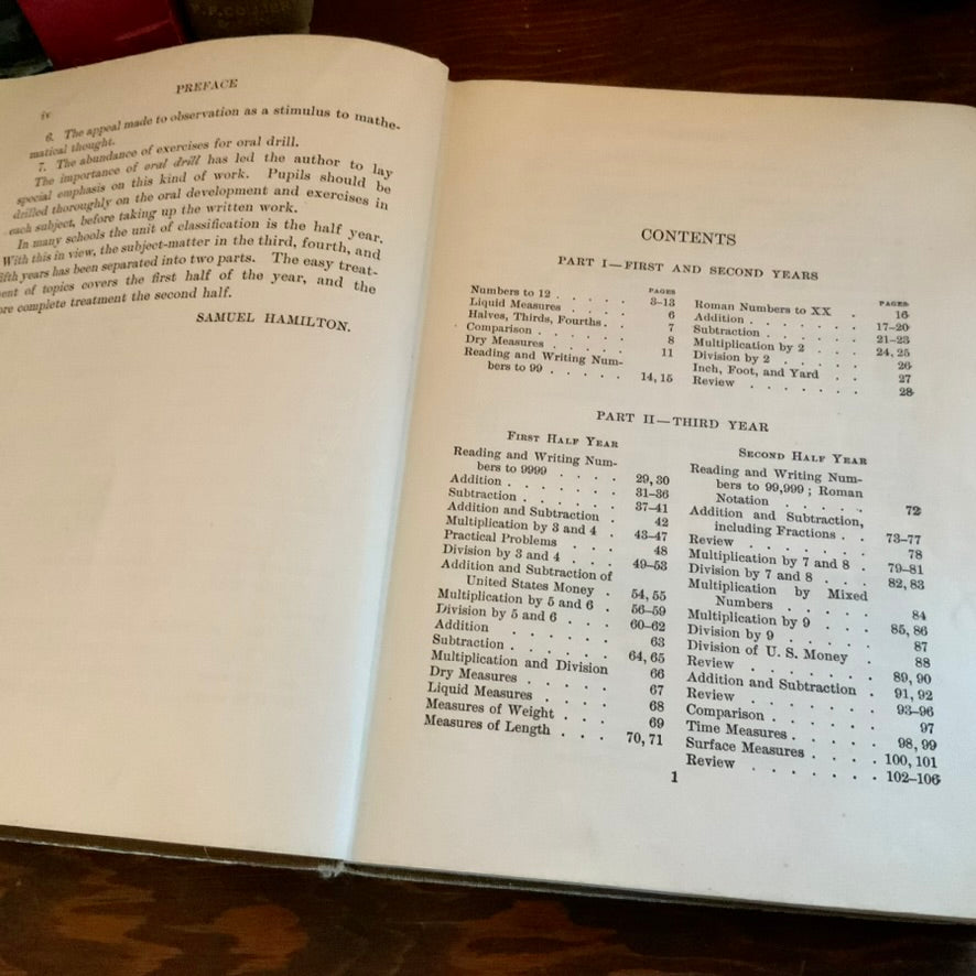 1908 arithmetic book table of contents
