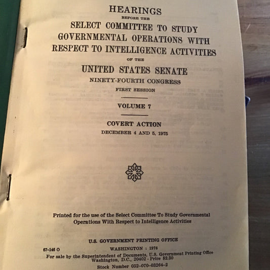 1975 Government printed book to study covert action