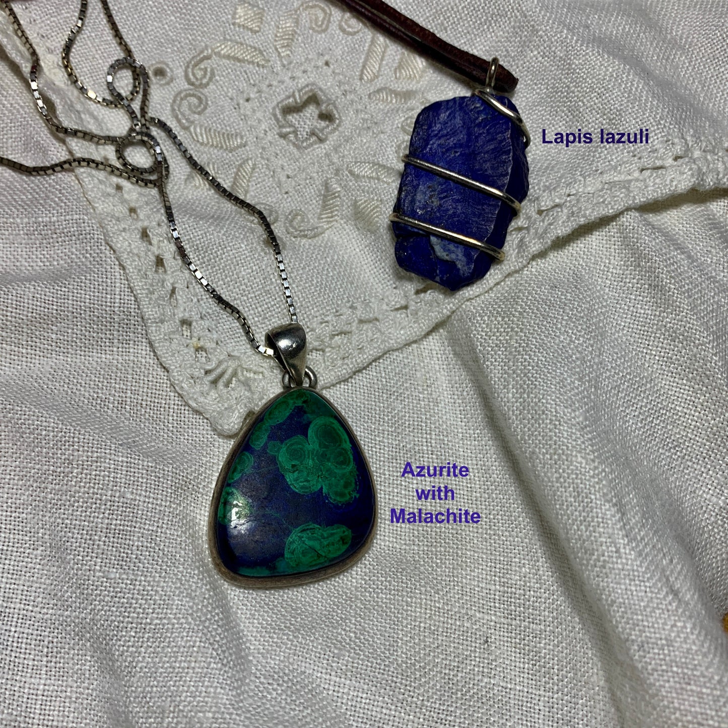 Azurite and lapis lazuli pendants