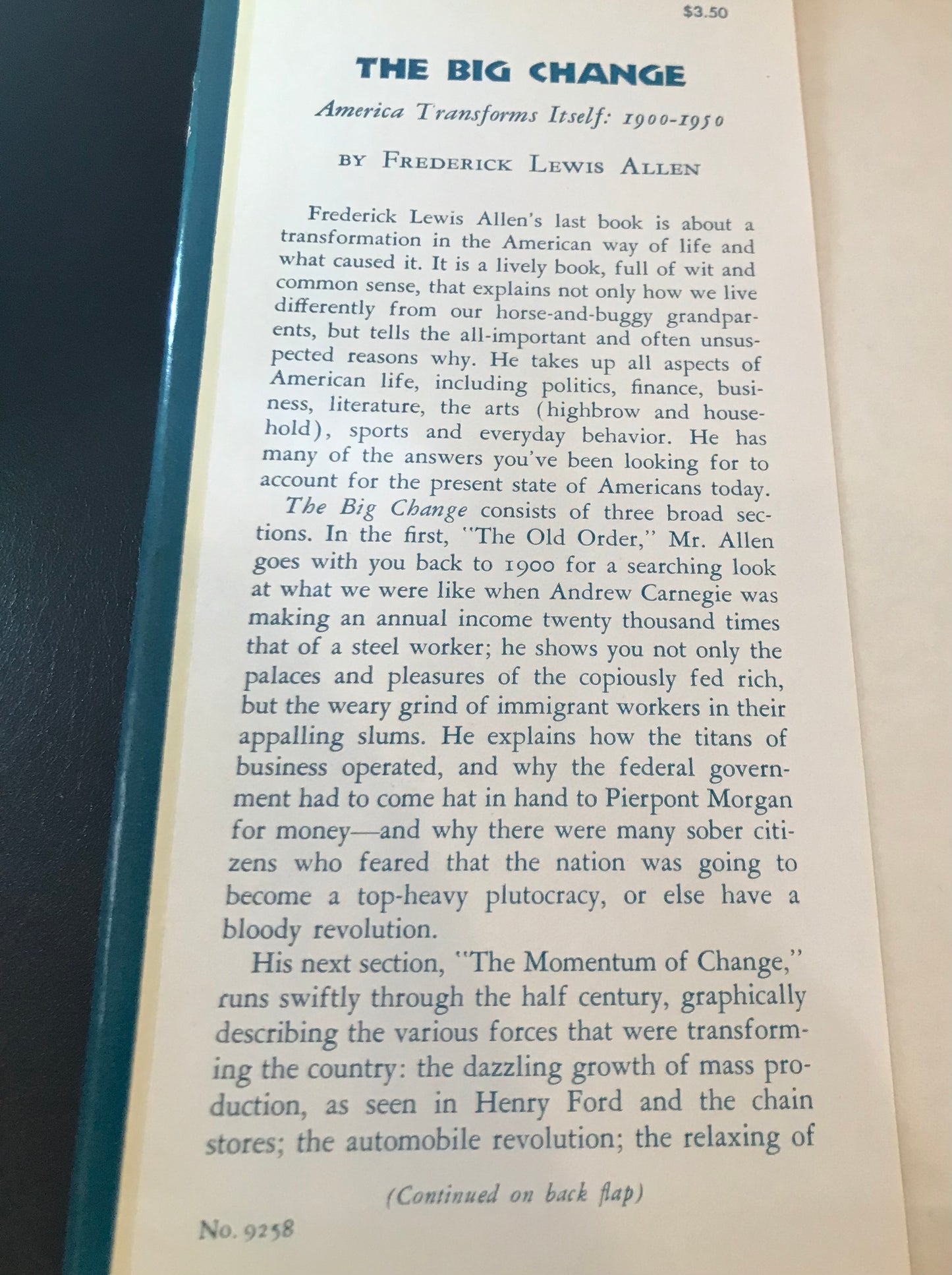 front flap summary of The Big Change by Frederick Lewis Allen