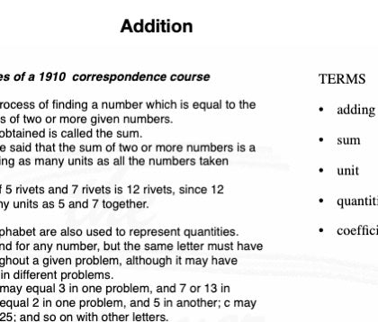 Learning Packet 3625a  - Addition Class From 1910 