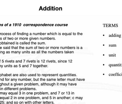 Learning Packet 3625a  - Addition Class From 1910 