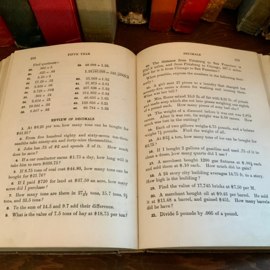 eview of decimals page old arithmetic book