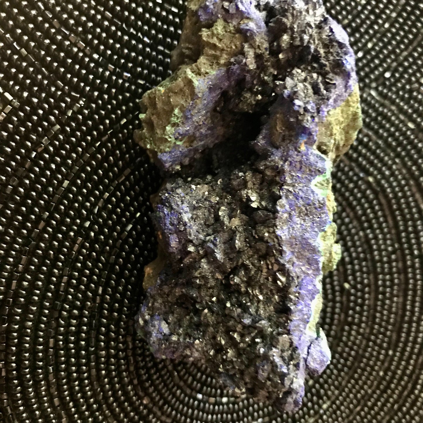sparkling azurite crystals on raw matrix