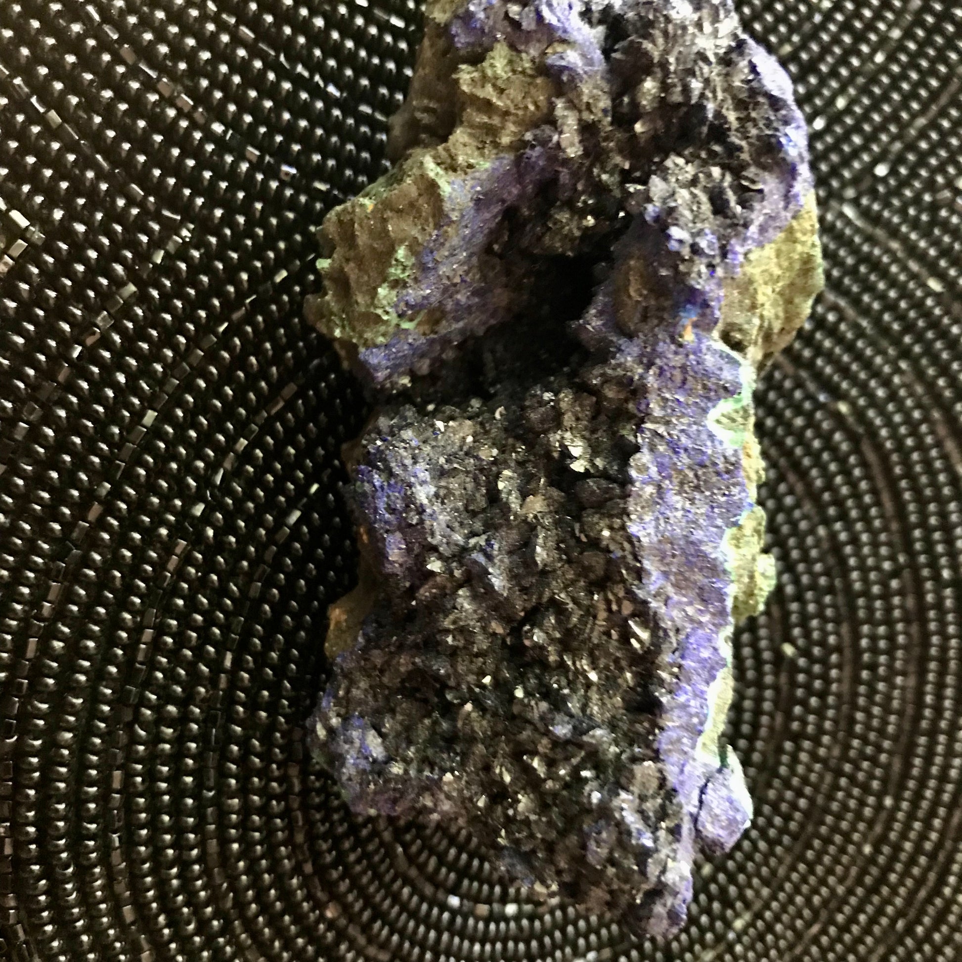 sparkling azurite crystals on raw matrix