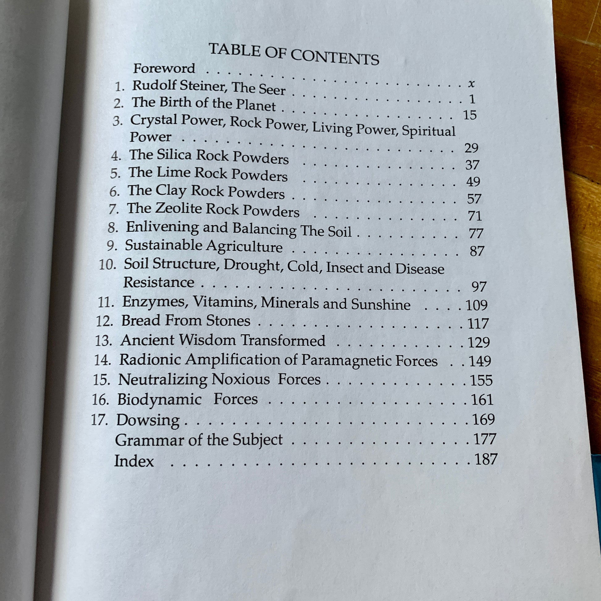 table of contents book  enlivened rock powders